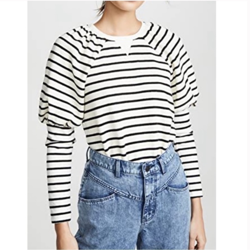Saylor Auggie Puff Sleeve Striped Sweater Sweatshirt